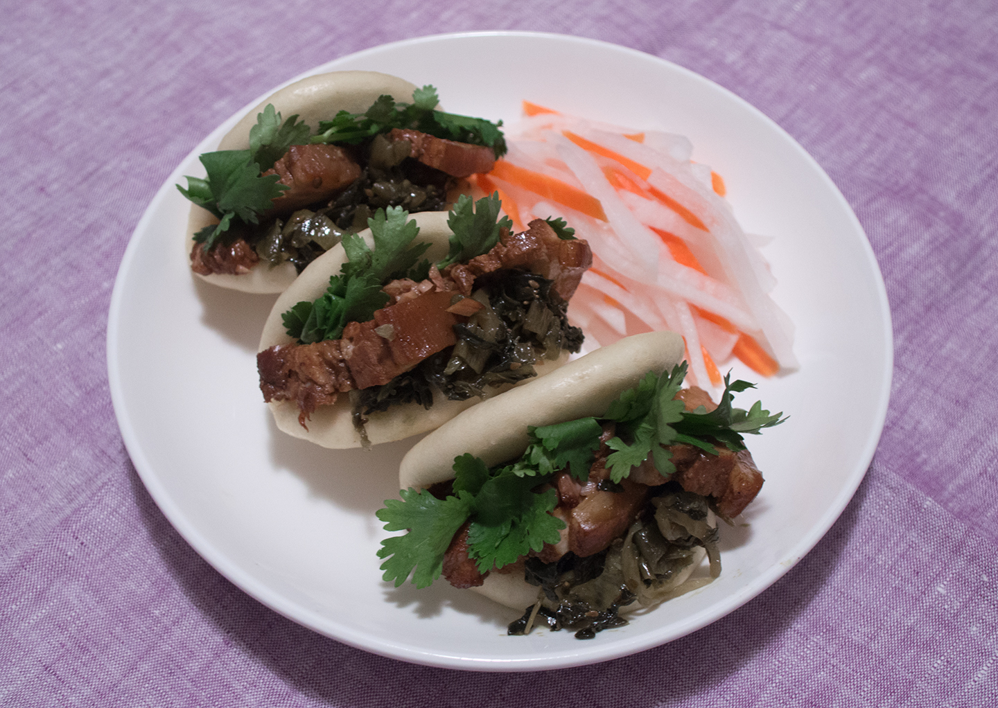 Braised Pork Belly Buns with Radish and Carrot Slaw