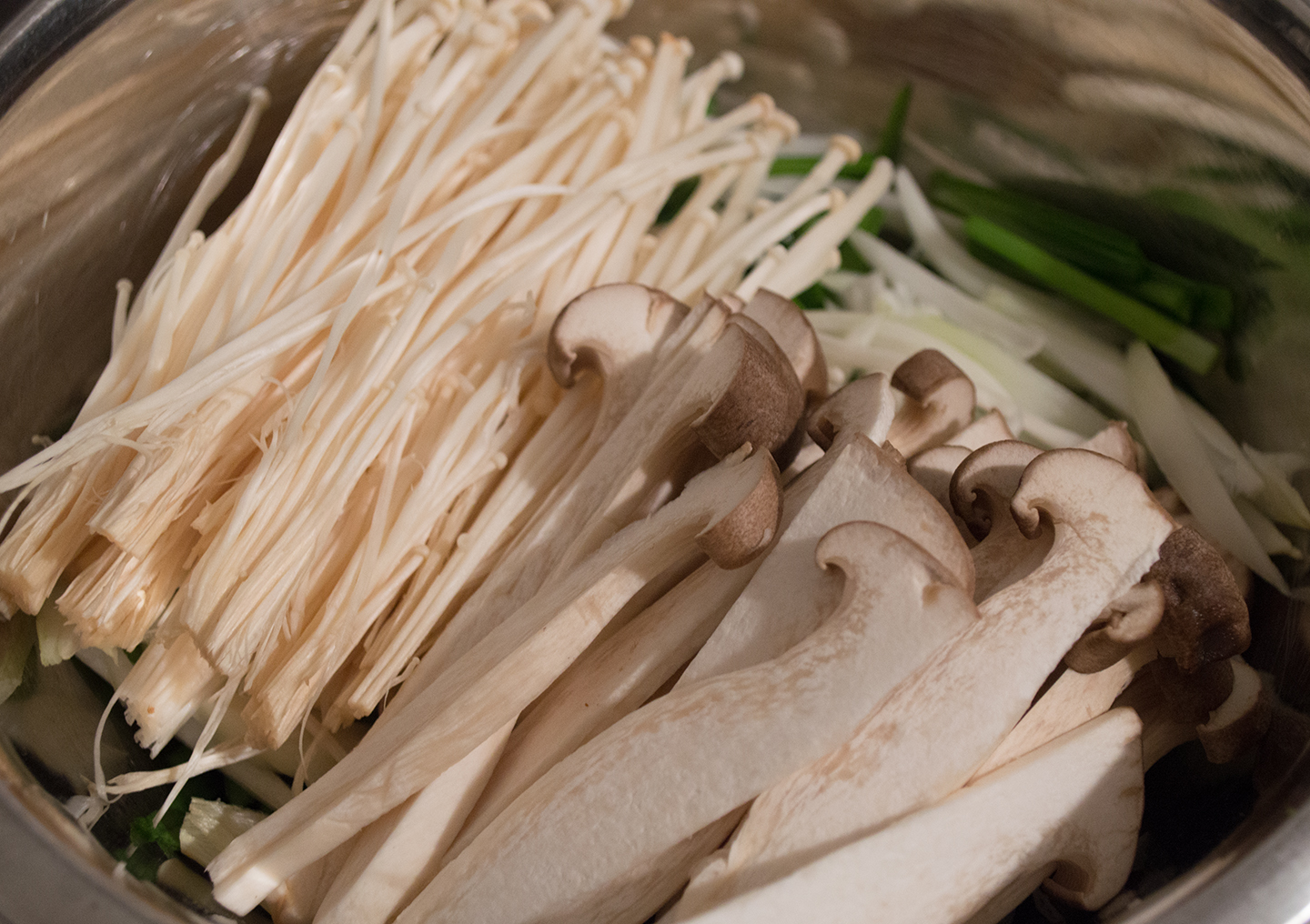 Segaji Beoseot Jeon (세가지 버섯 전) - Pancakes with Mixed Mushrooms - Enoki, King Oyster, and Vegetables Sliced