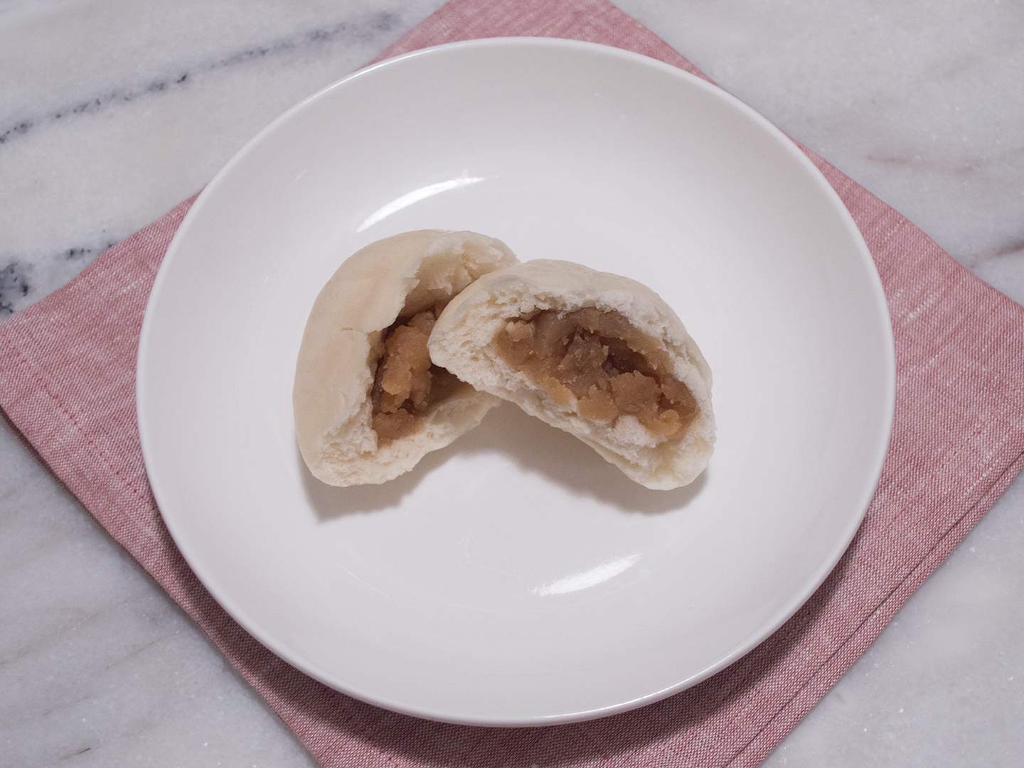 Longevity Peach Lotus Paste Steamed Buns - Filling Inside